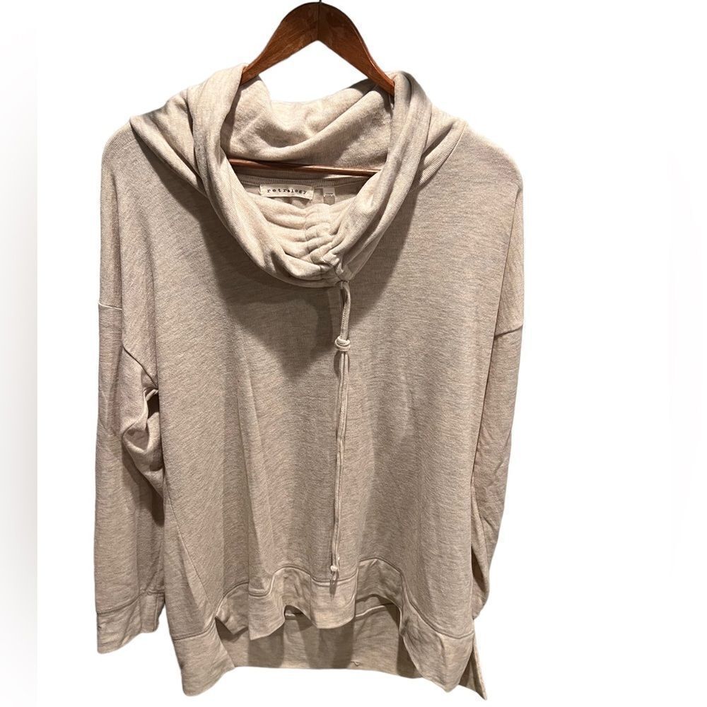 Retrology Women's L Oatmeal Cowl Neck‎ Tunic Sweater Drawstring